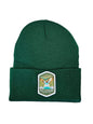 Moove Headwear dark green acrylic rib-knit beanie with Hot Springs National Park embroidered patch.