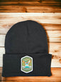Moove Headwear dark grey acrylic rib-knit beanie with Hot Springs National Park embroidered patch.