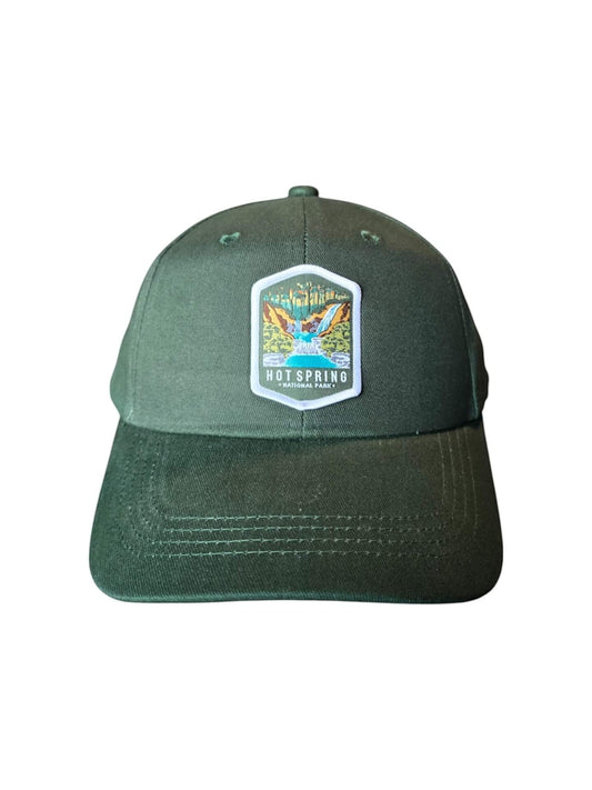 Moove Headwear dark green cotton baseball cap with Hot Springs National Park patch and adjustable strap
