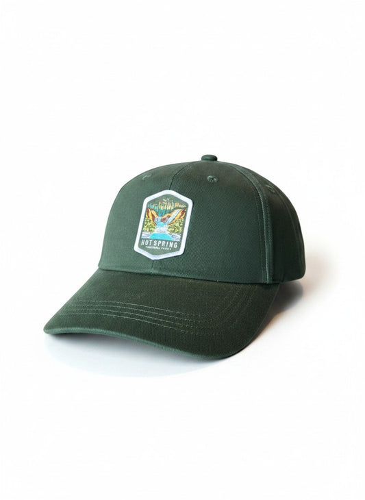 Moove Headwear dark green cotton baseball cap with Hot Springs National Park patch and adjustable strap