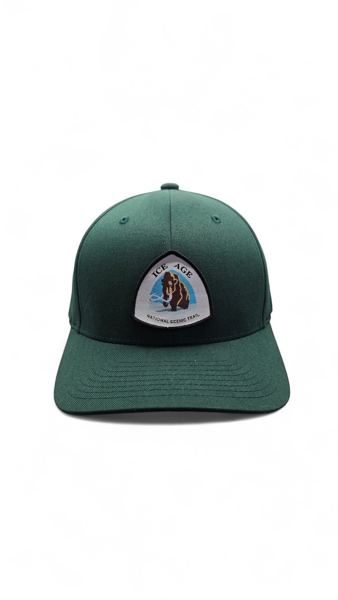 Moove Headwear dark green baseball cap with Ice Age National Scenic Trail patch, adjustable fit, UV protection.