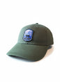Moove Headwear dark green cotton dad hat with adjustable strap and Idaho mountain sheep patch