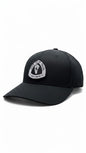 Moove Headwear black baseball cap with embroidered John Muir Trail patch, adjustable strap, breathable fabric for hiking.
