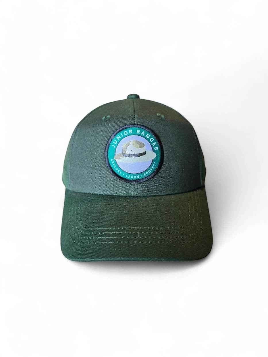 Moove Headwear Junior Park Ranger hat for kids, green fabric with embroidered patch. Adjustable fit.