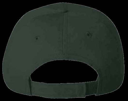 Moove Headwear dark green trucker hat with adjustable strap and leather patch featuring a mountain tree design.