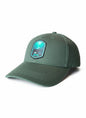 Moove Headwear dark green cotton baseball cap with Montana Big Sky Country patch featuring a bear and aurora borealis.