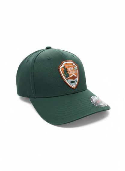 Moove Headwear dark green baseball cap with National Park Service logo patch on front. Flexfit L/XL.