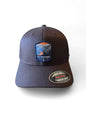 Moove Headwear dark blue fitted baseball cap with embroidered New River Gorge National Park patch featuring a bridge, river, and deer.