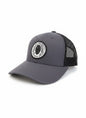 Moove Headwear vintage gray trucker hat with black mesh back and embroidered National Park Service Sequoia Cone patch.