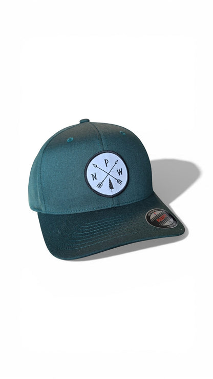 Moove Headwear dark green polyester blend baseball cap with embroidered PNW Arrows patch and flexible fit.