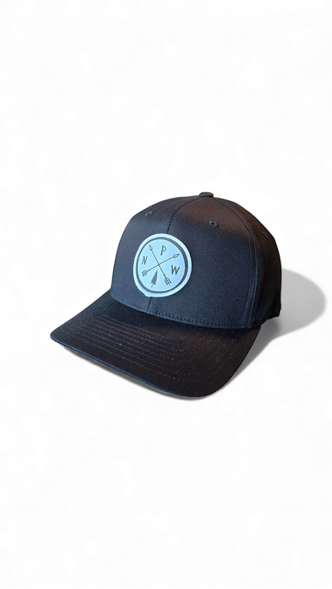 Moove Headwear black Flexfit hat with embroidered PNW Arrows patch and stretch fit