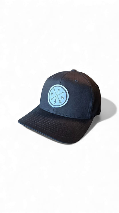 Moove Headwear black Flexfit hat with embroidered PNW Arrows patch and stretch fit