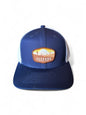Moove Headwear navy blue and white mesh trucker hat with Saguaro National Park embroidered patch.