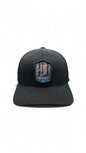 Moove Headwear black baseball cap with embroidered Sequoia National Park patch featuring redwood trees and sunset.