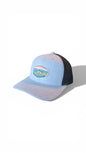 Moove Headwear light blue trucker hat with embroidered Shenandoah National Park patch and black mesh back.
