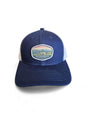 Moove Headwear navy blue and white mesh snapback hat with Shenandoah National Park embroidered patch.
