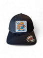 Moove Headwear black fitted hat with Smokey Bear skateboarding patch. Features Flexfit stretch-fit comfort.