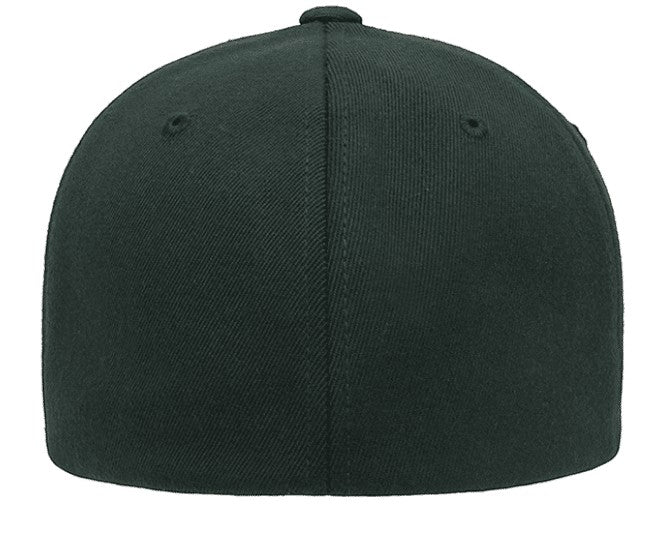 Moove Headwear dark green Flexfit baseball cap with vintage mountain patch detail. Ideal for outdoor hiking.