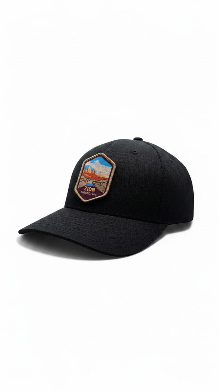 Moove Headwear black adjustable baseball cap with embroidered Zion National Park patch