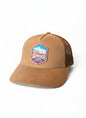 Moove Headwear tan suede mesh baseball cap with embroidered Zion National Park patch. Adjustable snapback.