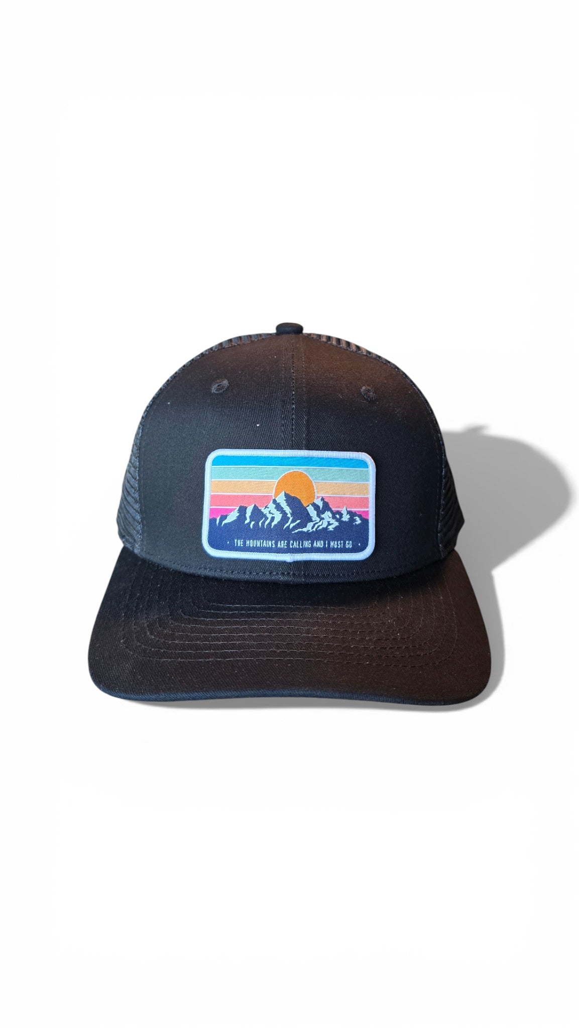 Vintage Trucker Hat, Retro Mountains Patch, Adjustable Fit