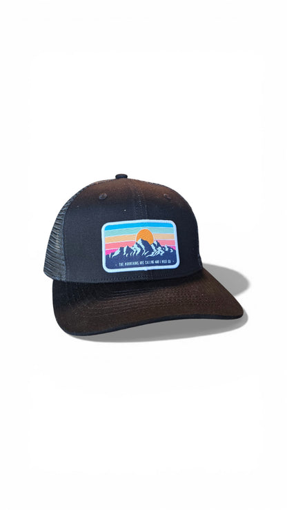 Vintage Trucker Hat, Retro Mountains Patch, Adjustable Fit