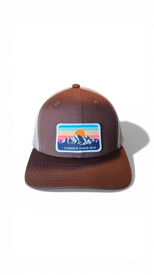 Vintage Trucker Hat, Retro Mountains Patch, Adjustable Fit