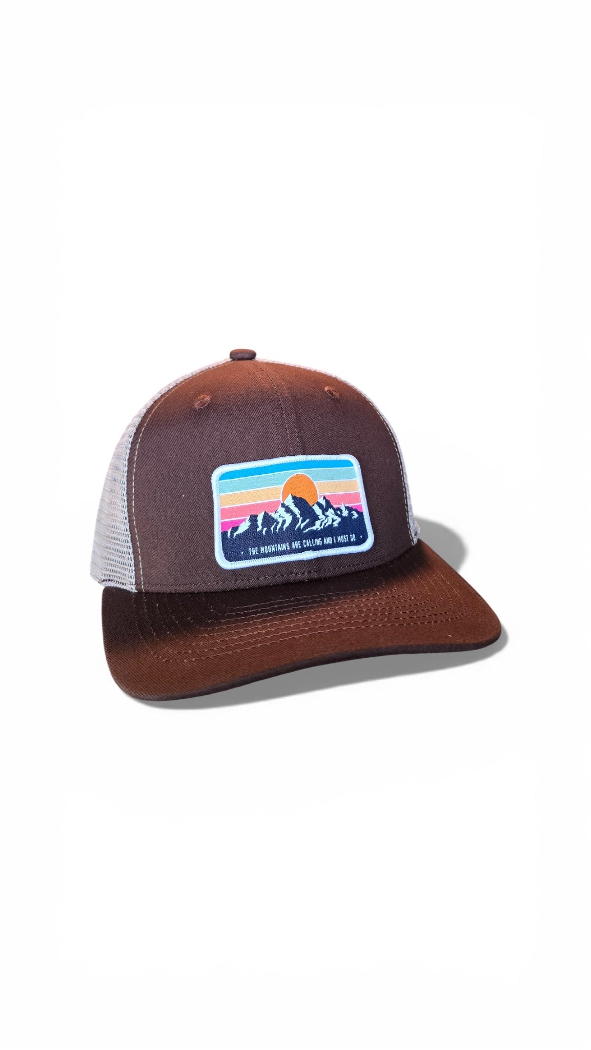 Vintage Trucker Hat, Retro Mountains Patch, Adjustable Fit