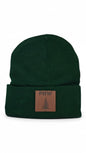 PNW Pine Leather Patch Beanie - Pacific Northwest Knit Cap