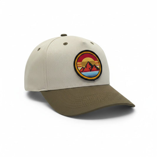 Retro Mountain Sunset Circular Patch Hat