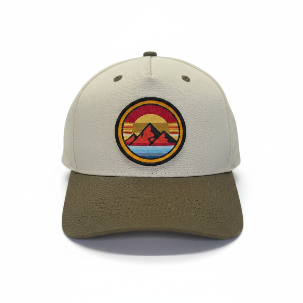 Retro Mountain Sunset Circular Patch Hat