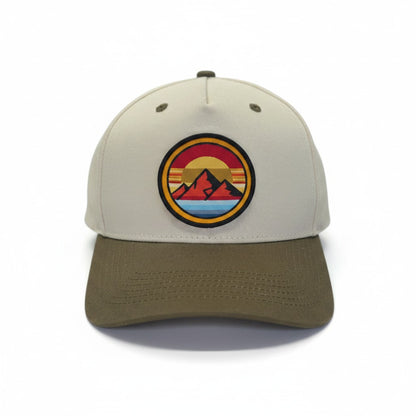 Retro Mountain Sunset Circular Patch Hat