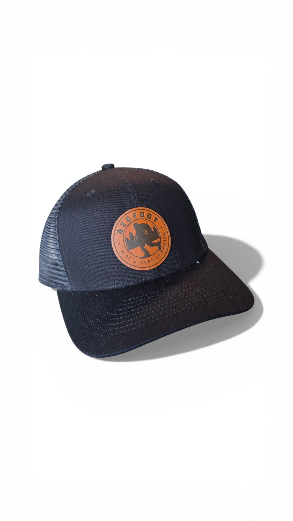 Hiking Bigfoot Trucker Hat | Sasquatch Backpacker Snapback Cap