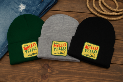 Mello Yello Beanie – Retro Patch on Knit Hat