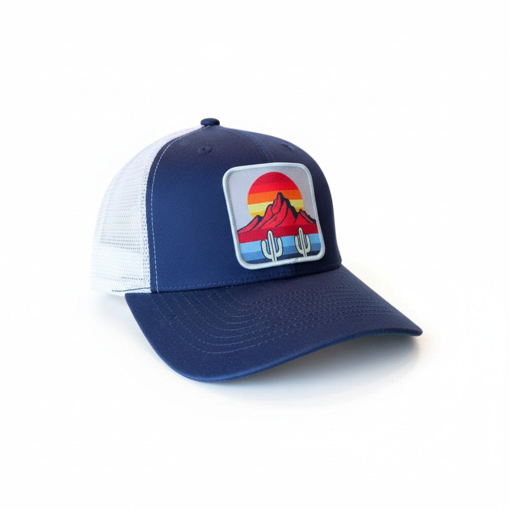 Retro Desert Sunset Trucker Hat - Cactus Mountain Snapback
